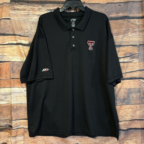 P2 Texas Tech Red Raiders Black SS Polo Shirt Mens 2XL Double T Logo NCAA Golf - Picture 1 of 6